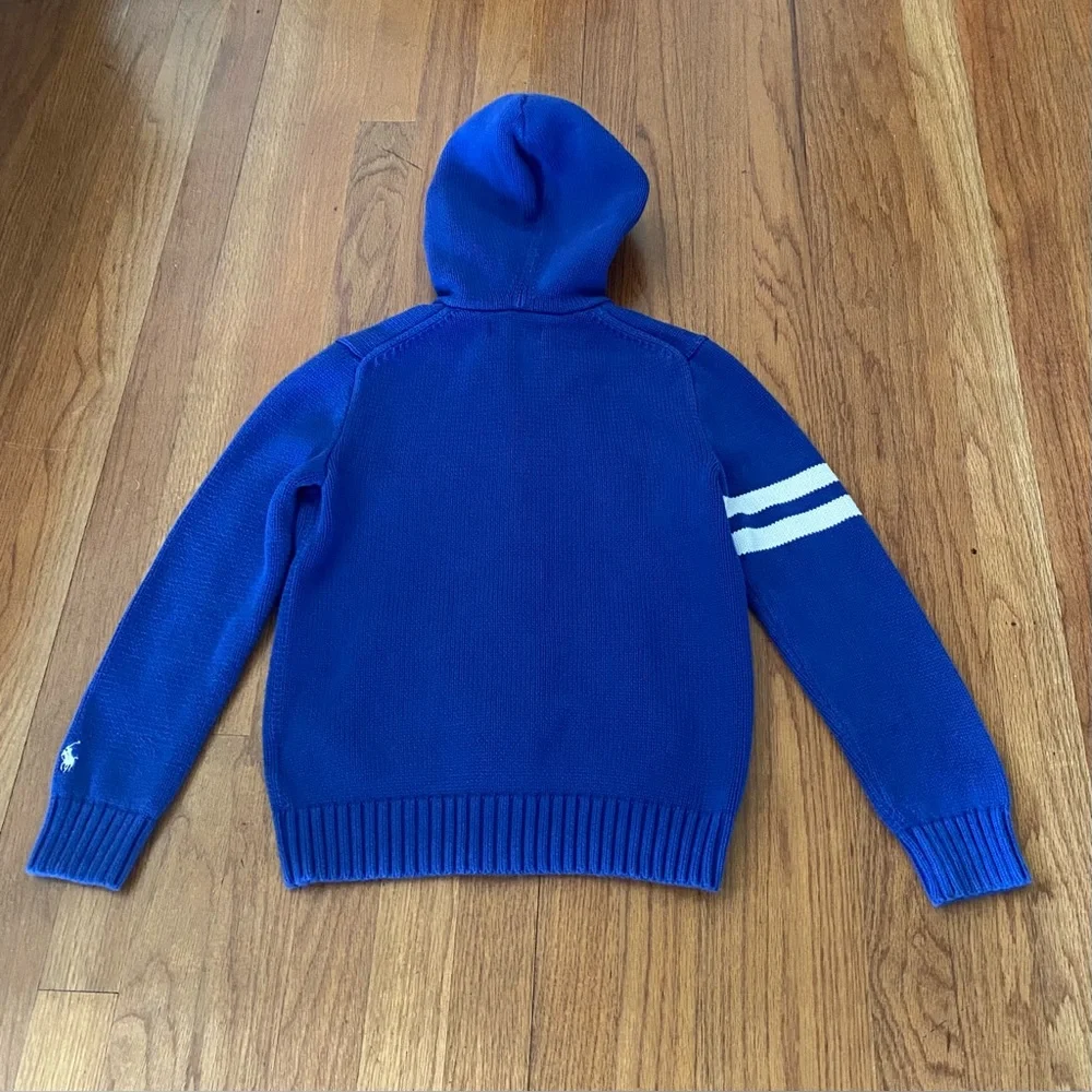 Polo by Ralph Lauren Royal Blue Knit Cotton Zip Sweater with White Accents